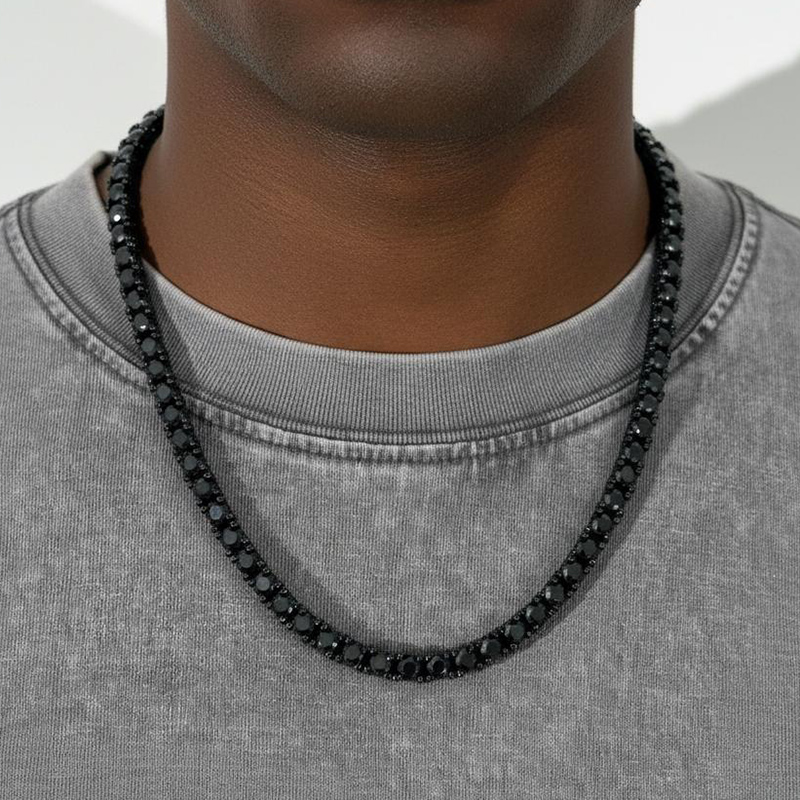 925s & Vvs Moissanite 5mm Tennis Chain With Iced Out Out Sides In Black - Image 3