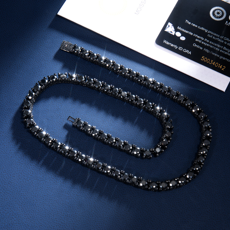 925s & Vvs Moissanite 5mm Tennis Chain With Iced Out Out Sides In Black - Image 5