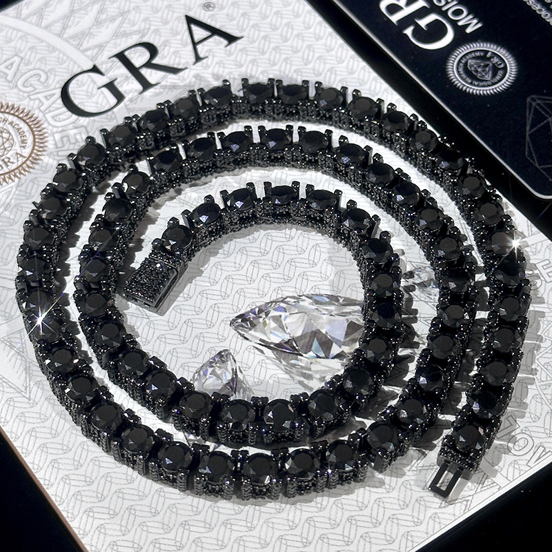 925s & Vvs Moissanite 5mm Tennis Chain With Iced Out Out Sides In Black