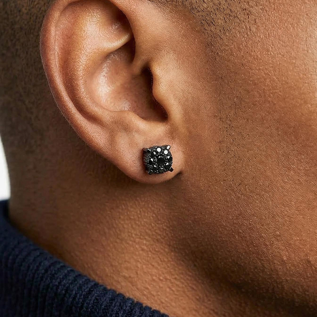 S925 Silver Micro Paved Black Moissanite Stud Earrings Iced Out