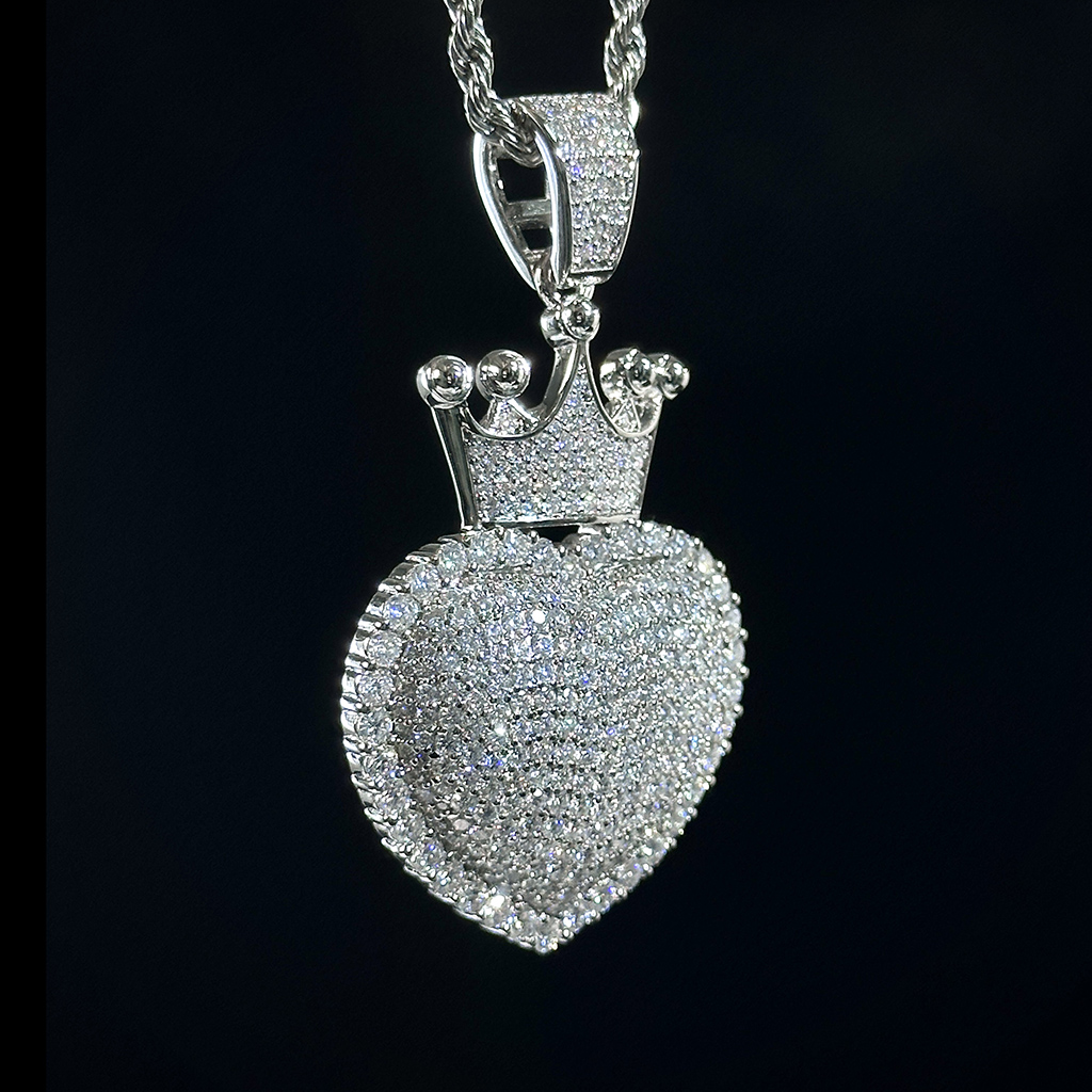 S925 & Moissanite Heart Crown Pendant Iced Out Shine With Street Luxury - Image 5