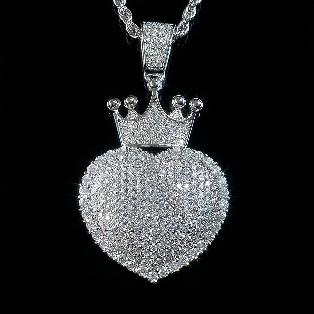 S925 & Moissanite Heart Crown Pendant Iced Out Shine With Street Luxury
