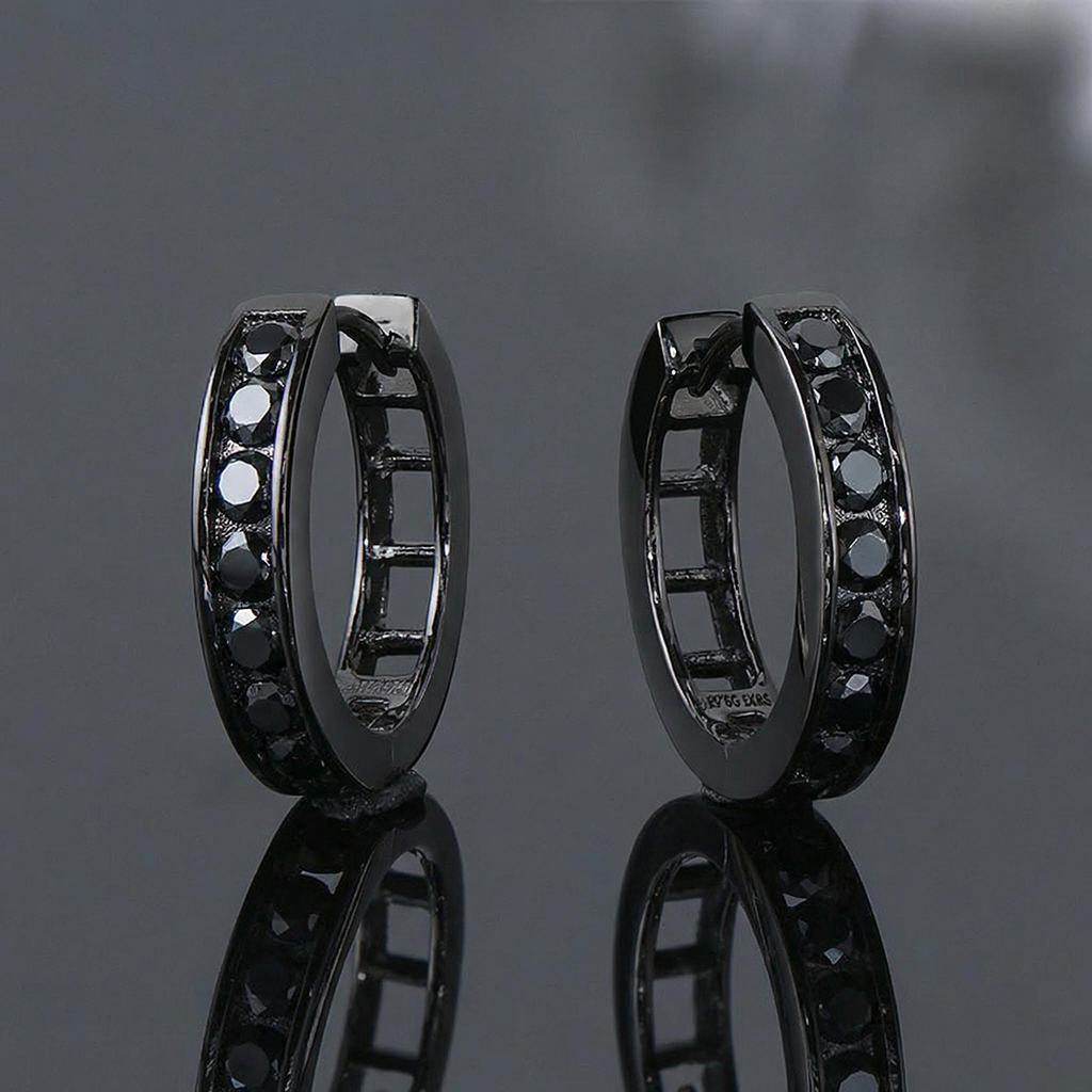 925s & Vvs Moissanite Black Hoop Earrings Iced Out Shine With Street Luxury - Image 4
