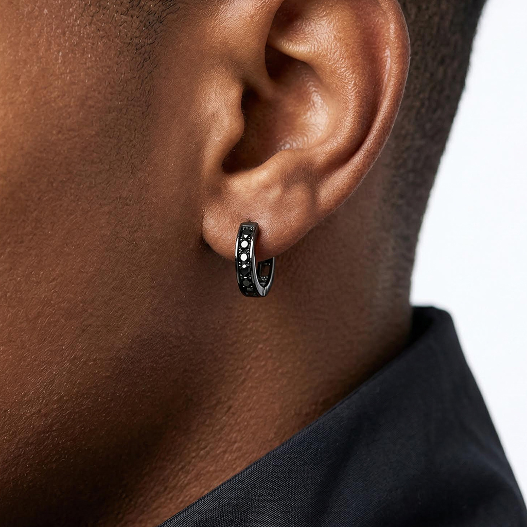 925s & Vvs Moissanite Black Hoop Earrings Iced Out Shine With Street Luxury