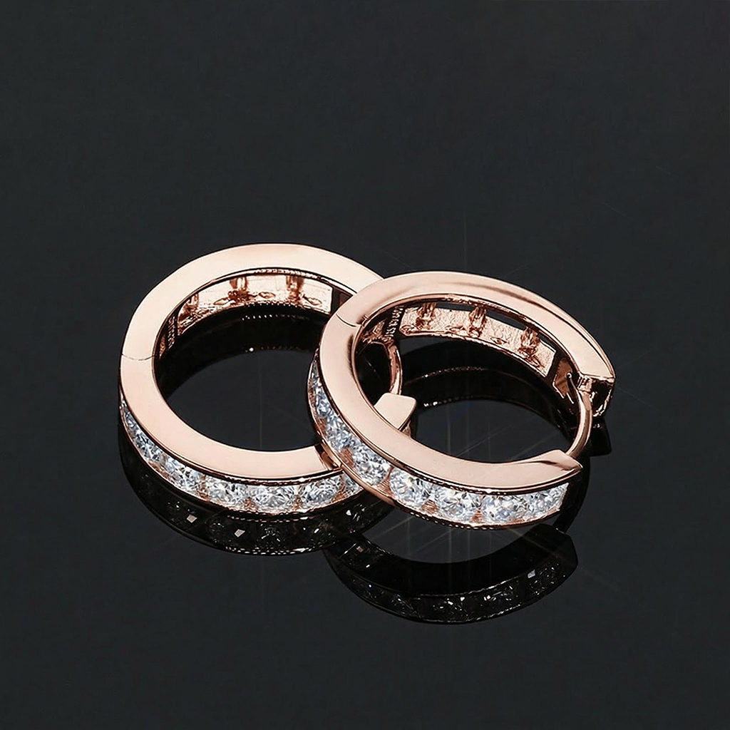 925s & Vvs Moissanite Hoop Earrings In Rose Gold With Iced Out Shine - Image 4