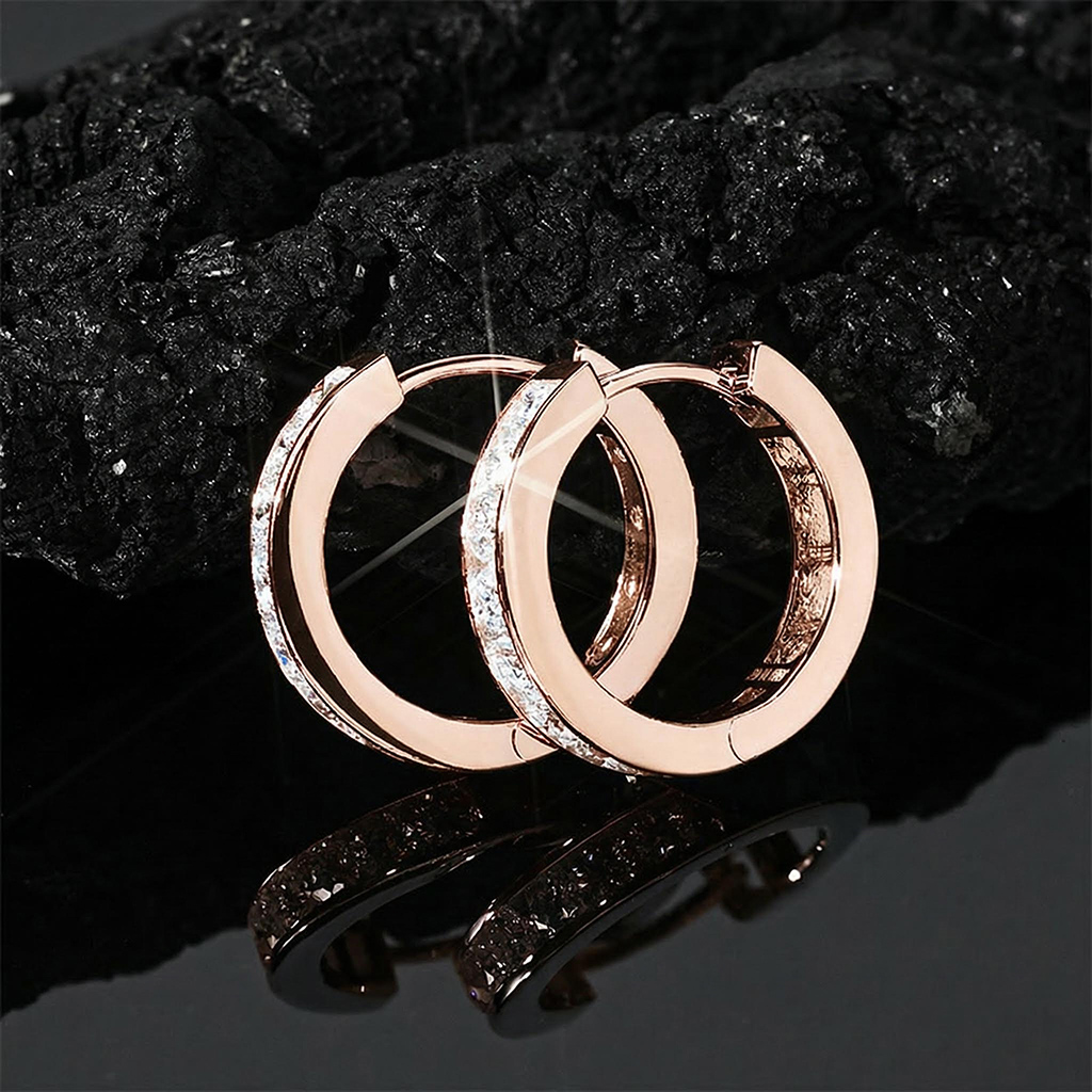925s & Vvs Moissanite Hoop Earrings In Rose Gold With Iced Out Shine - Image 5