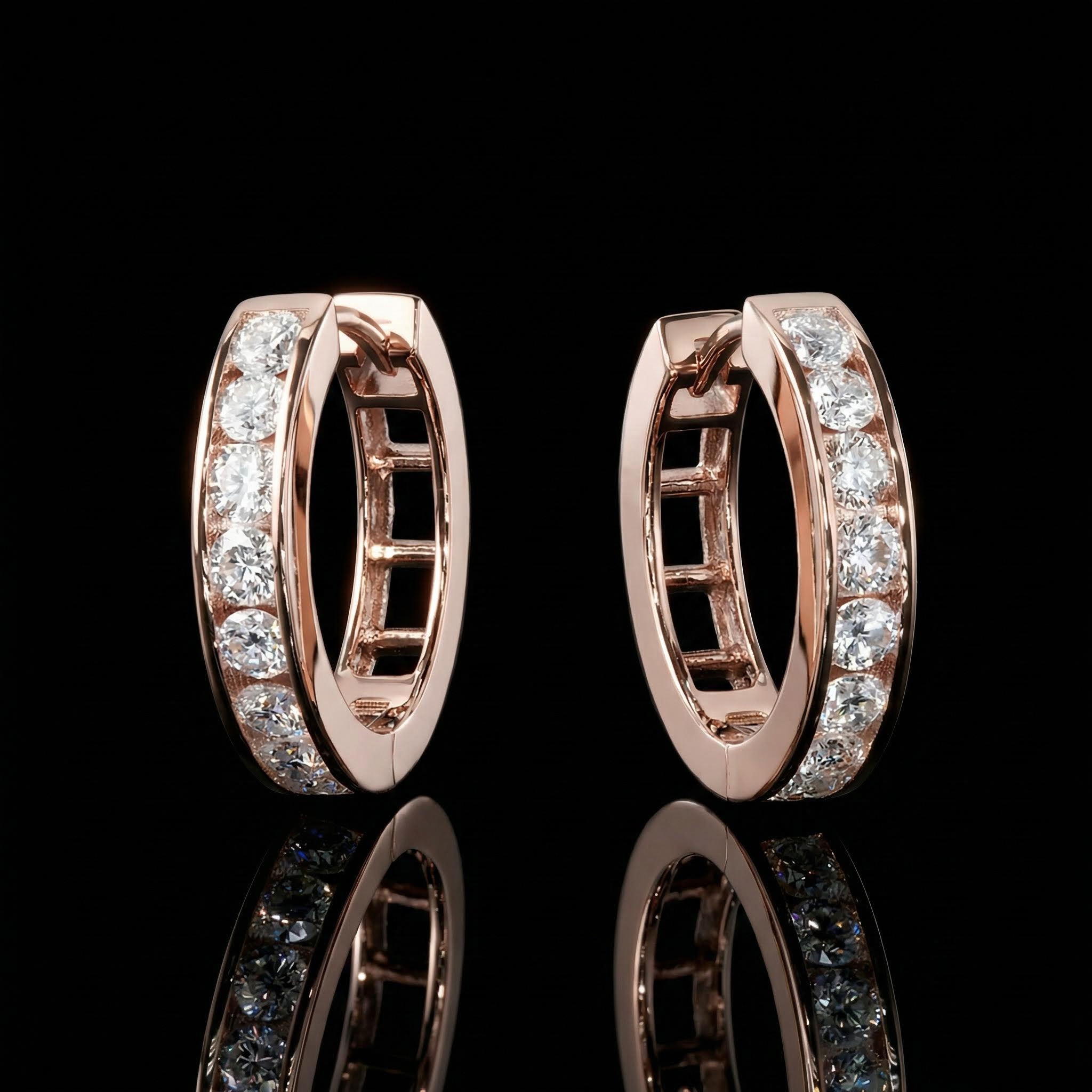 925s & Vvs Moissanite Hoop Earrings In Rose Gold With Iced Out Shine