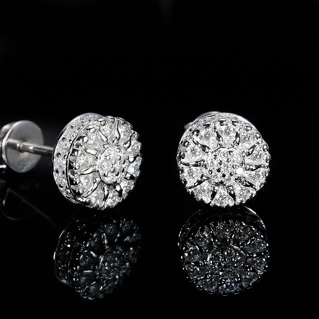925s & Vvs Moissanite Sunflower Stud Earrings With Iced Out Shine