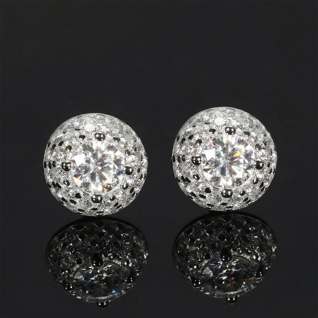 925s & Vvs Moissanite Round Stud Earrings Iced Out Shine With Street Luxury