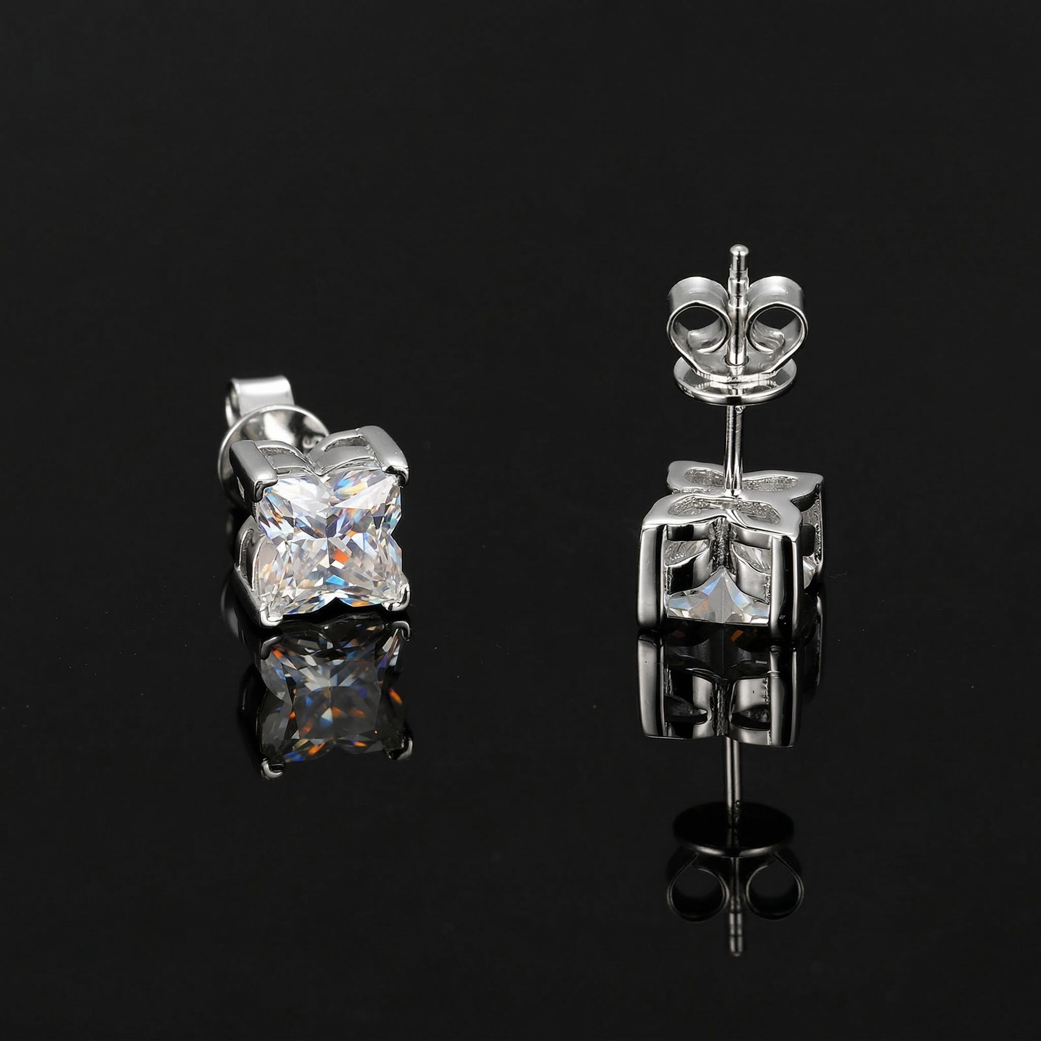 925s & Vvs Moissanite Princess-cut Four-leaf Clover Earrings Iced Out - Image 4