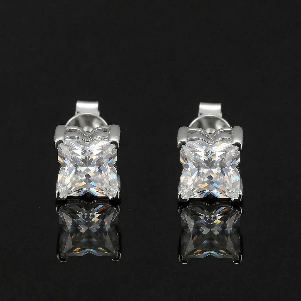 925s & Vvs Moissanite Princess-cut Four-leaf Clover Earrings Iced Out