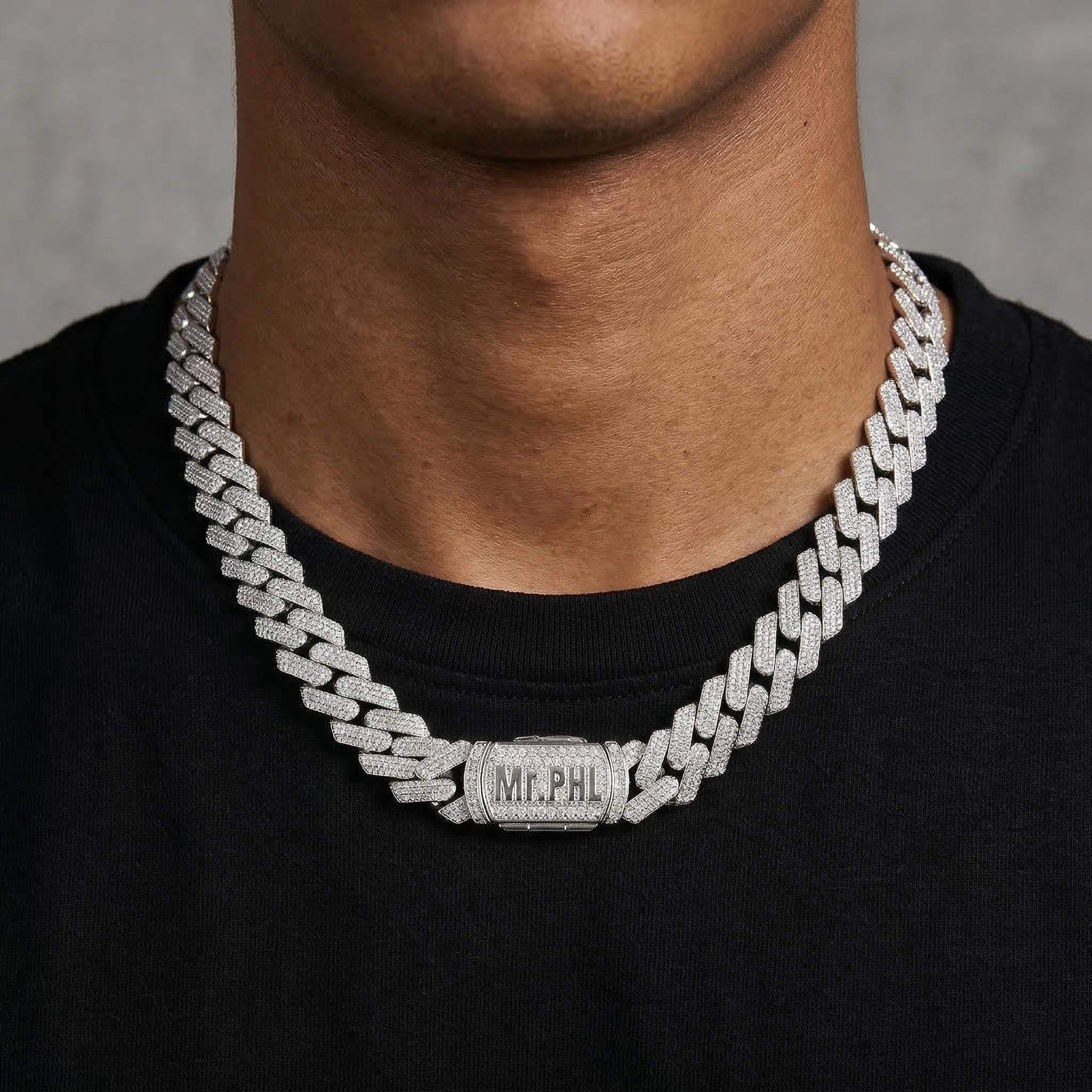 14mm S925 & Moissanite Custom Name Cuban Chain With Iced Out Shine - Image 3