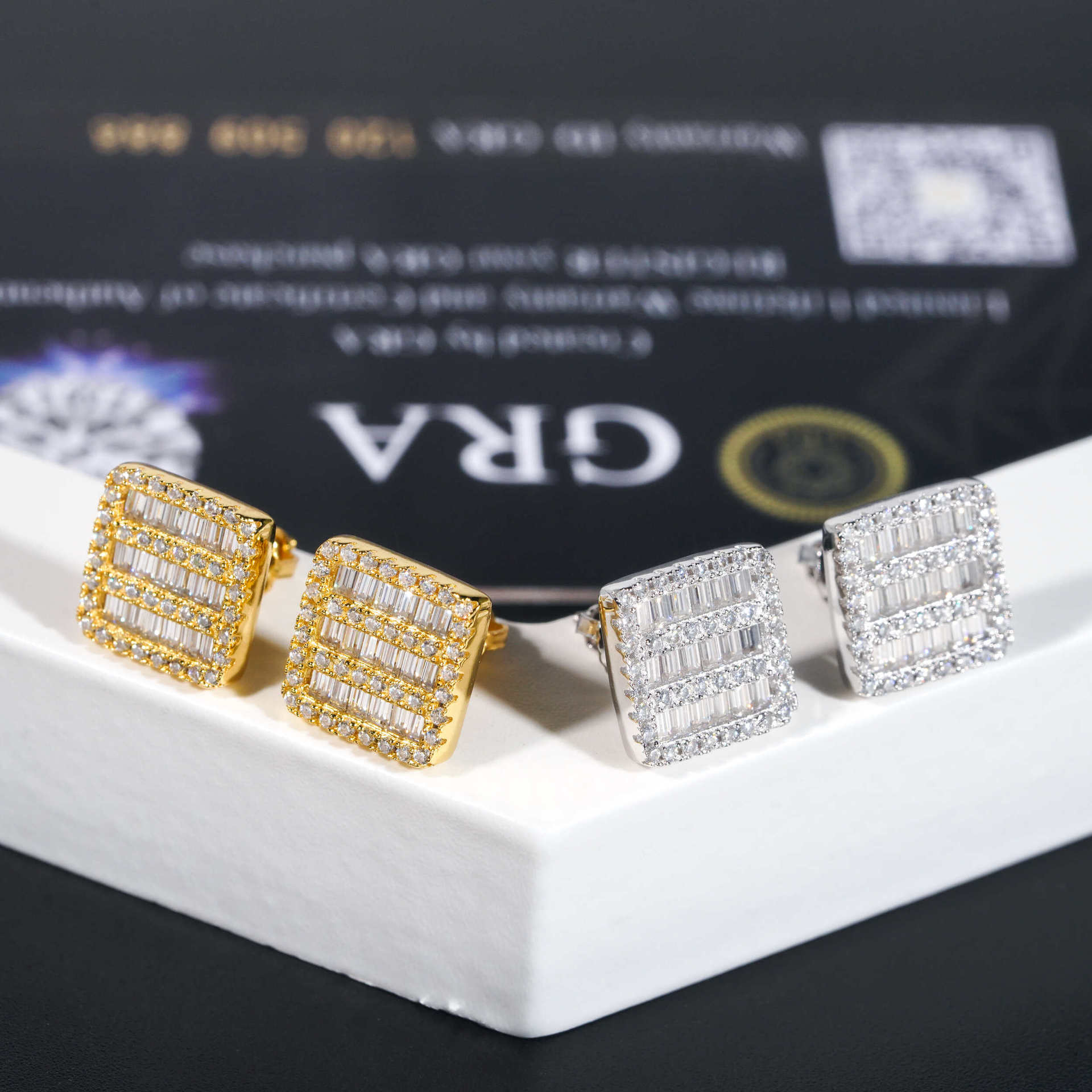 S925 & Moissanite Square Baguette Stud Earrings With Iced Out Shine - Image 3