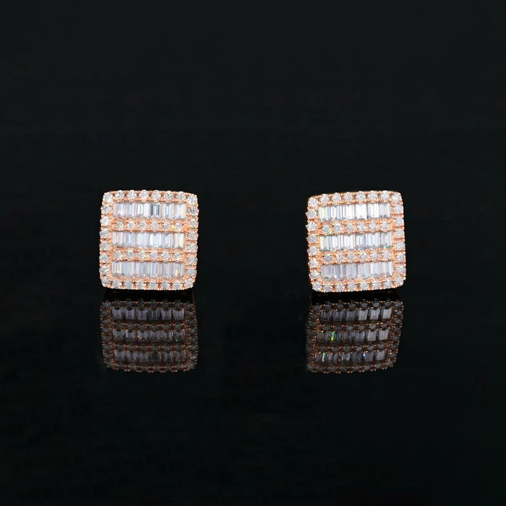 S925 & Moissanite Square Baguette Stud Earrings With Iced Out Shine - Image 5