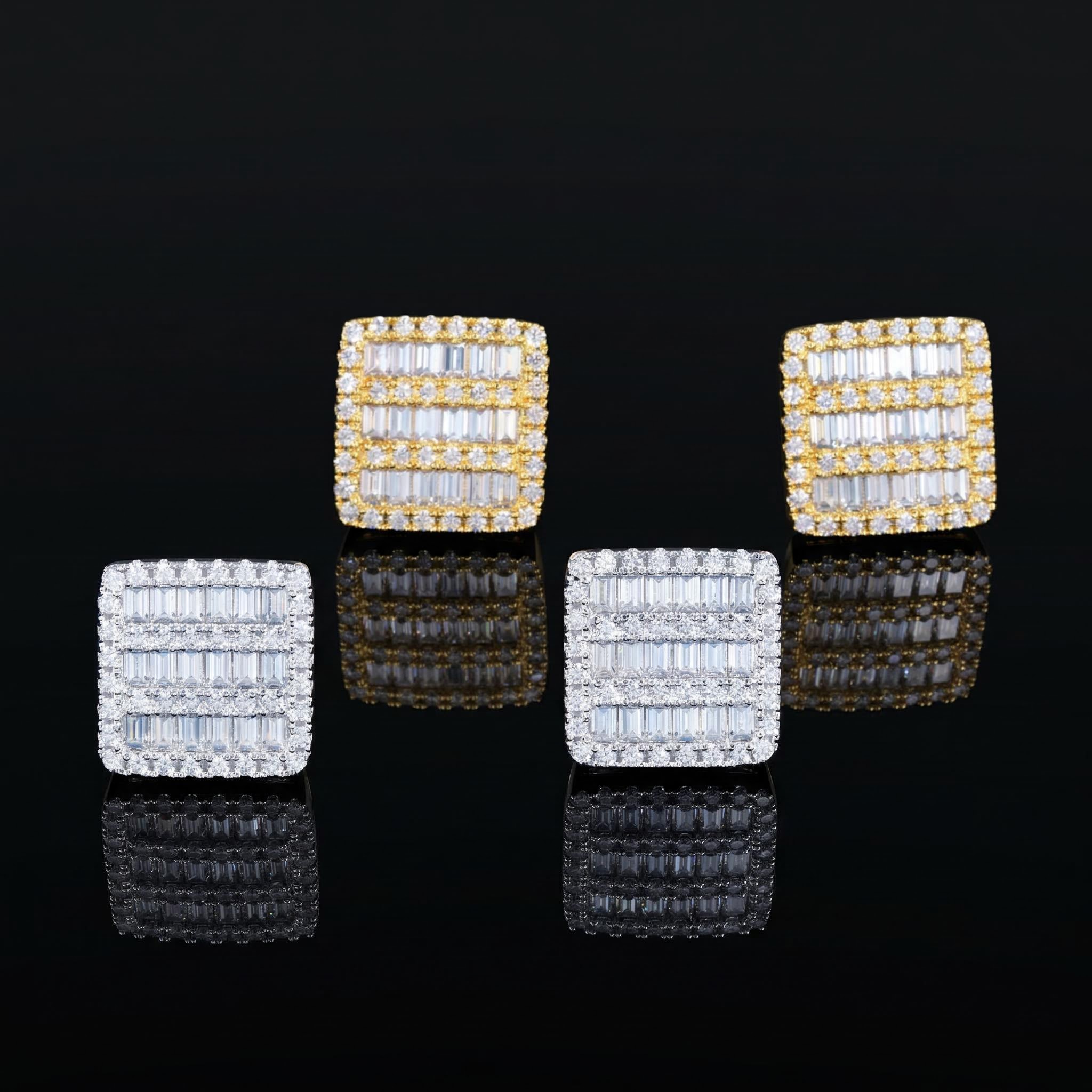 S925 & Moissanite Square Baguette Stud Earrings With Iced Out Shine