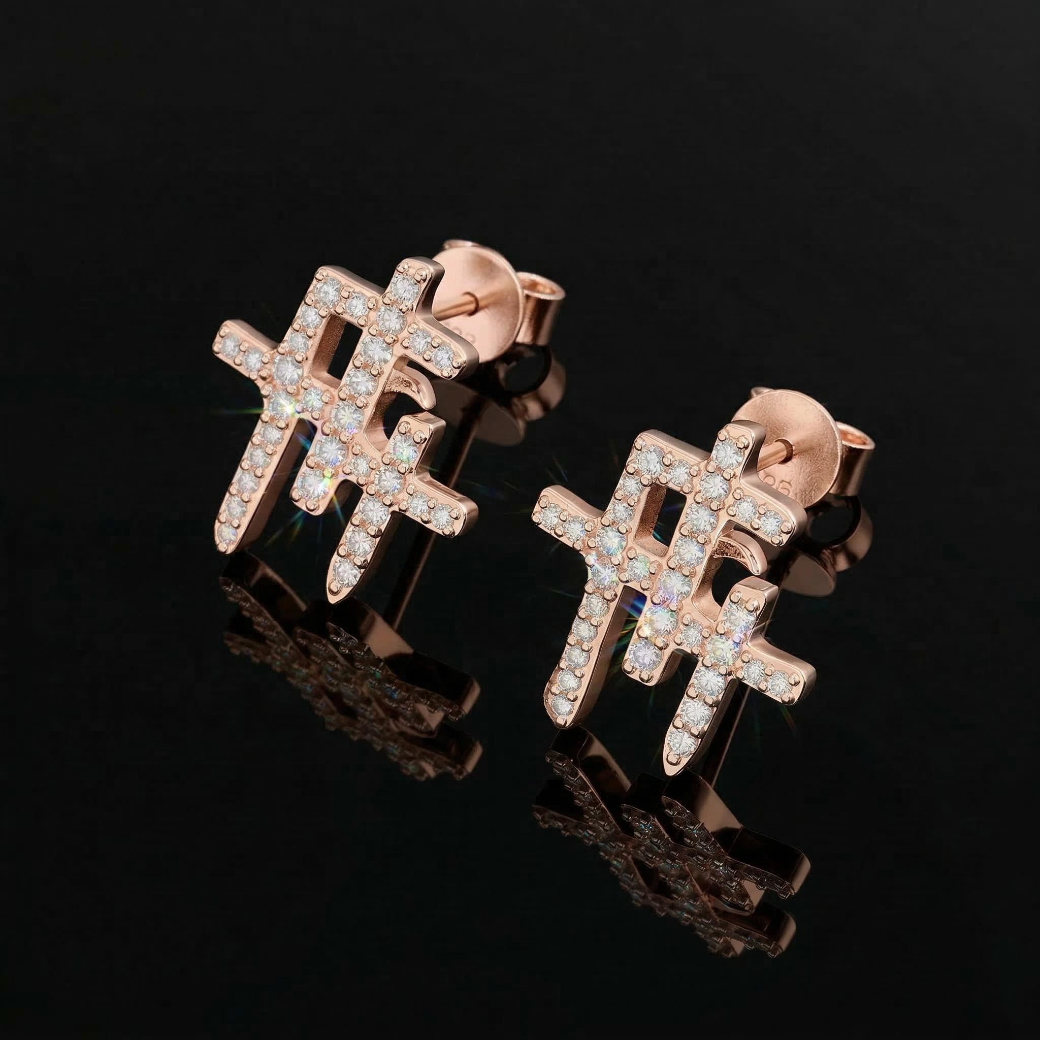 925s & Vvs Moissanite Triple Cross Stud Earrings With Iced Out Shine - Image 6