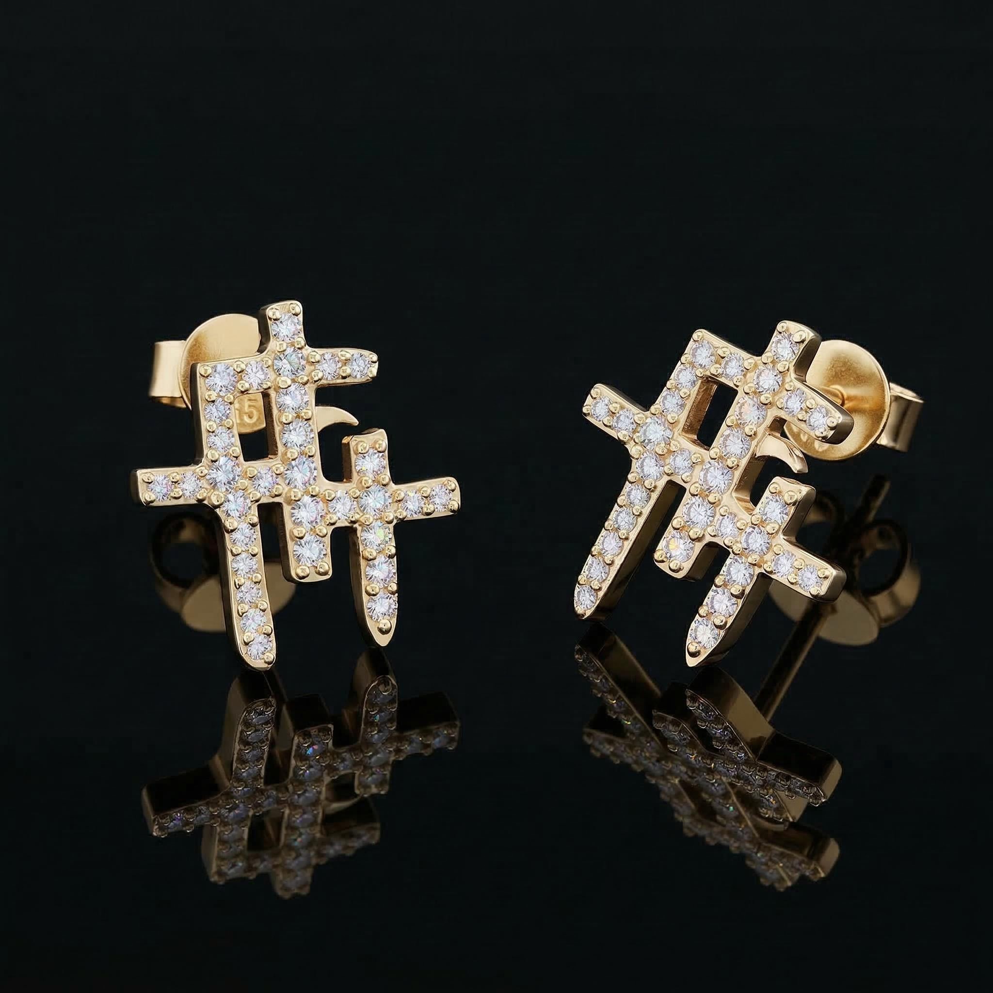925s & Vvs Moissanite Triple Cross Stud Earrings With Iced Out Shine