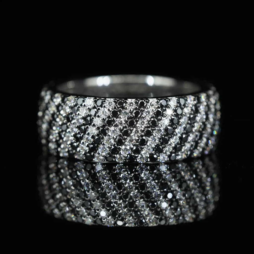925s & Vvs Moissanite Black & White Eternity Band Ring Iced Out - Image 4