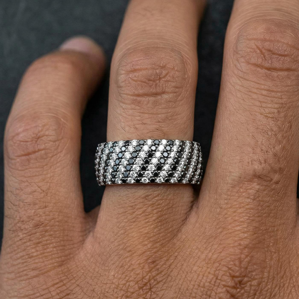 925s & Vvs Moissanite Black & White Eternity Band Ring Iced Out