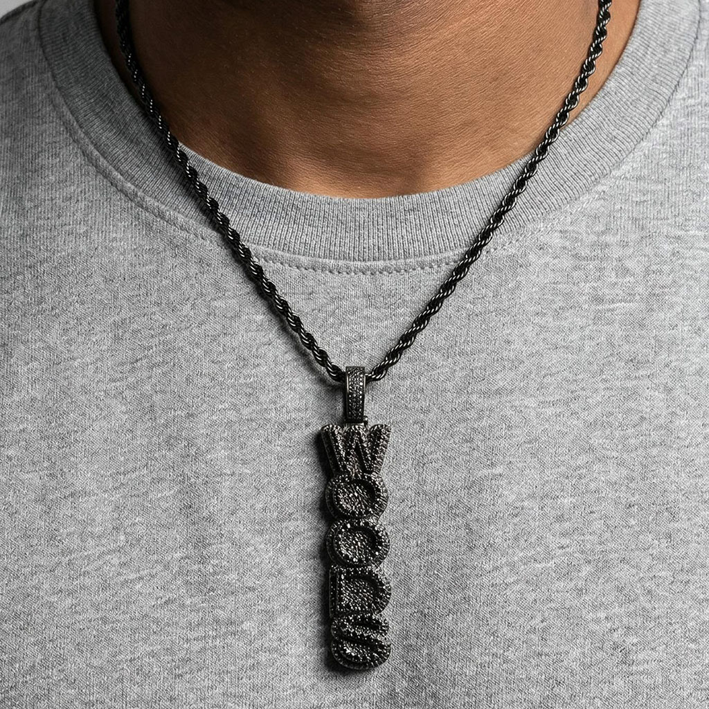 925s & Vvs Moissanite Black Custom Vertical Letter Pendant Iced Out - Image 3
