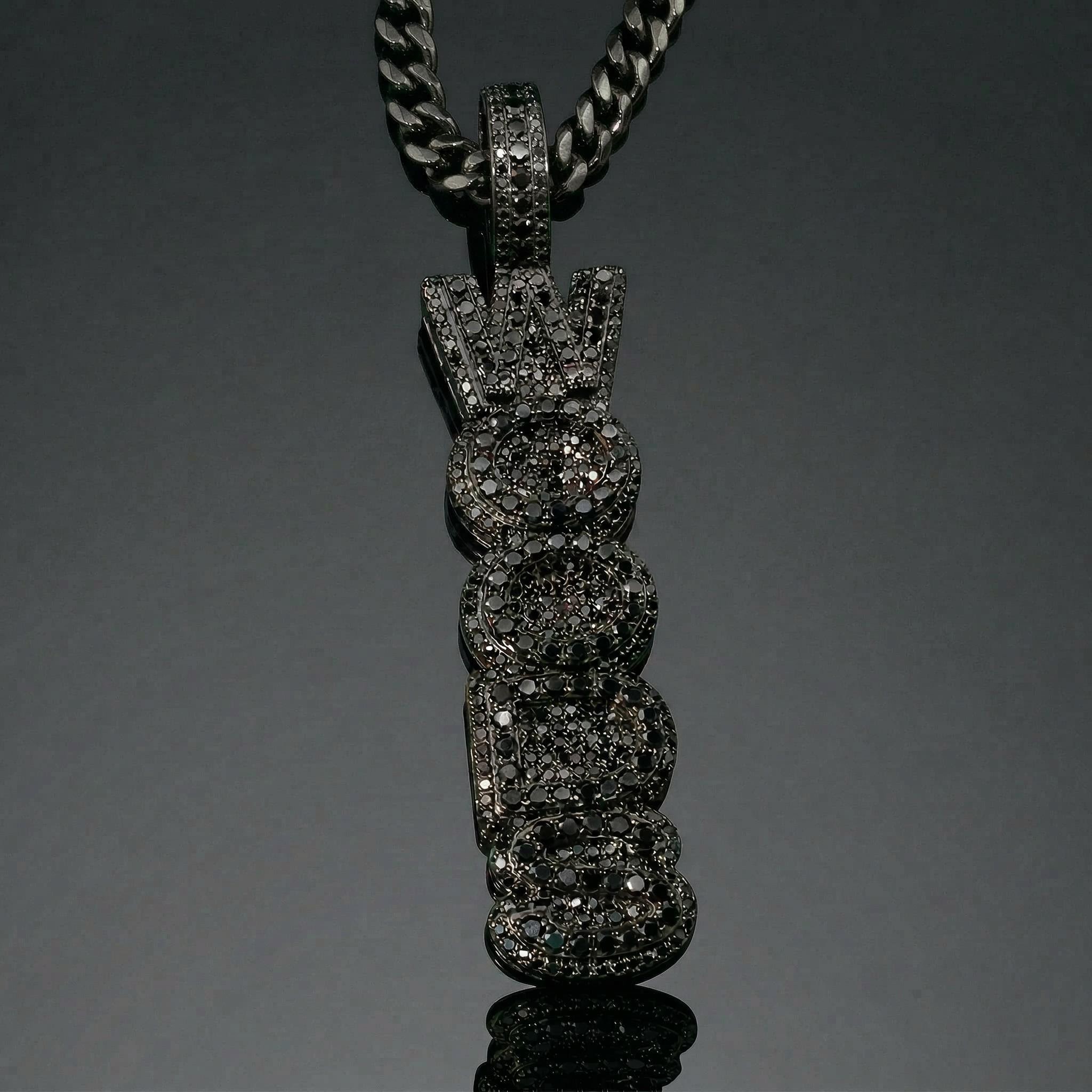 925s & Vvs Moissanite Black Custom Vertical Letter Pendant Iced Out