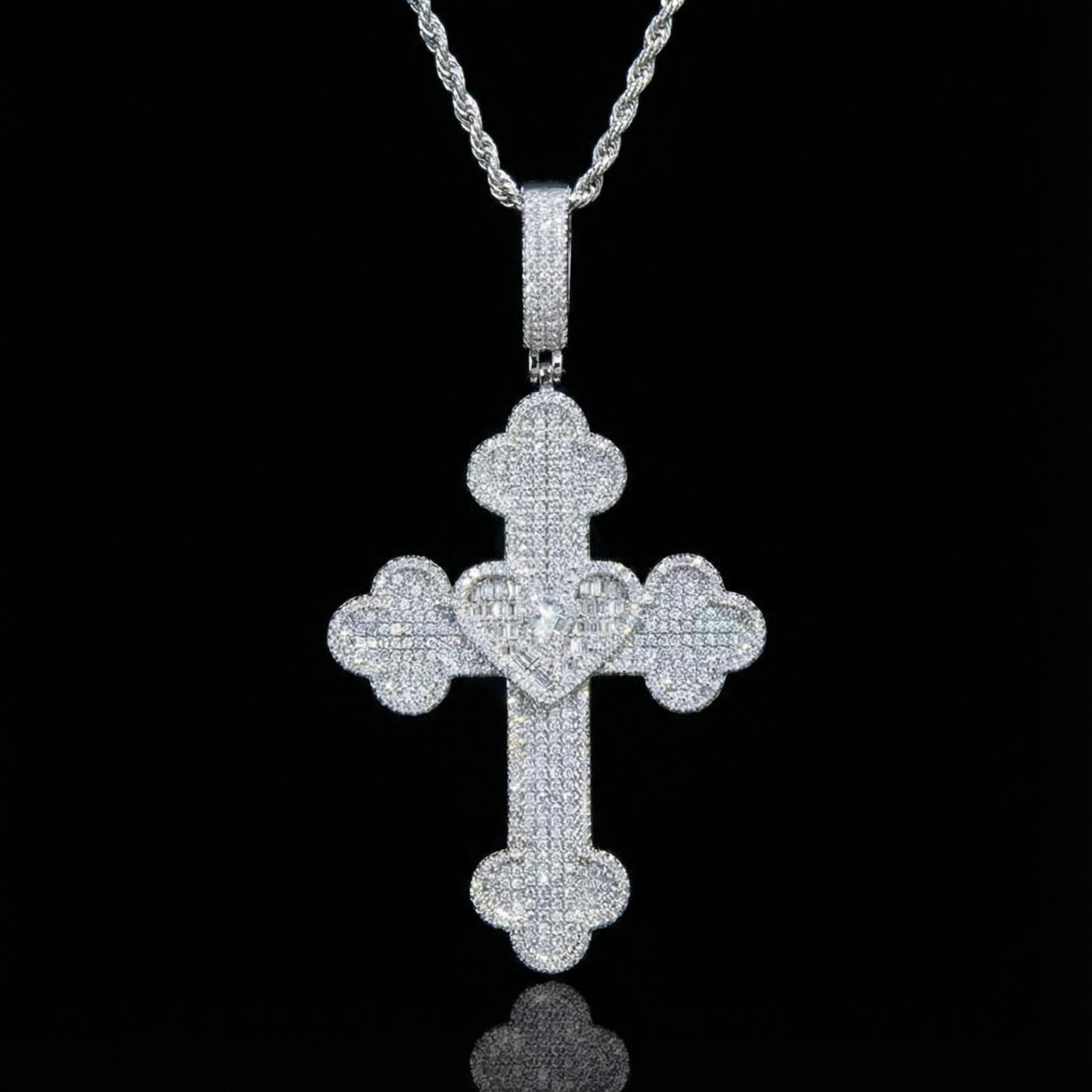Broken Baguette Heart Cross Pendant Bold Statement Style With Street Luxury - Image 3