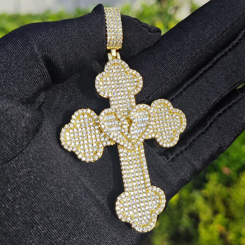 Broken Baguette Heart Cross Pendant Bold Statement Style With Street Luxury - Image 6
