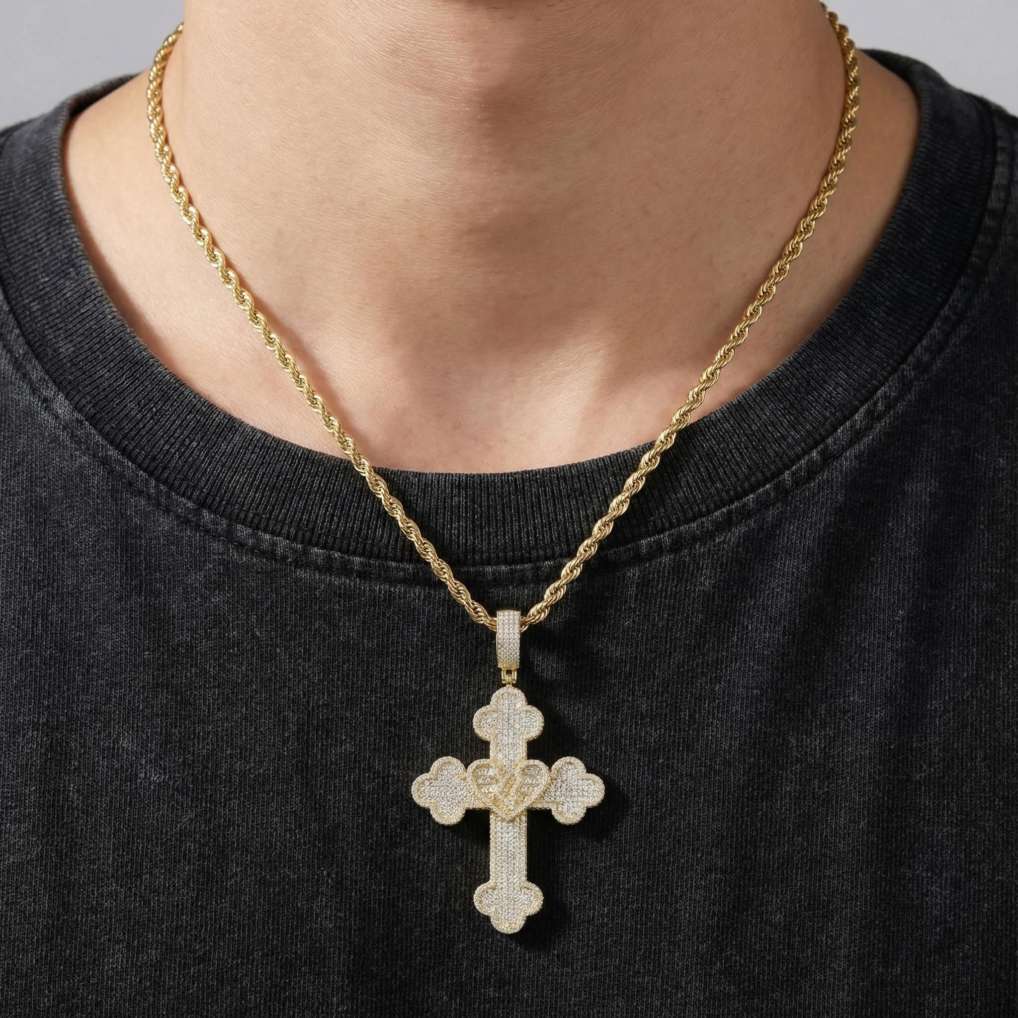 Broken Baguette Heart Cross Pendant Bold Statement Style With Street Luxury - Image 9