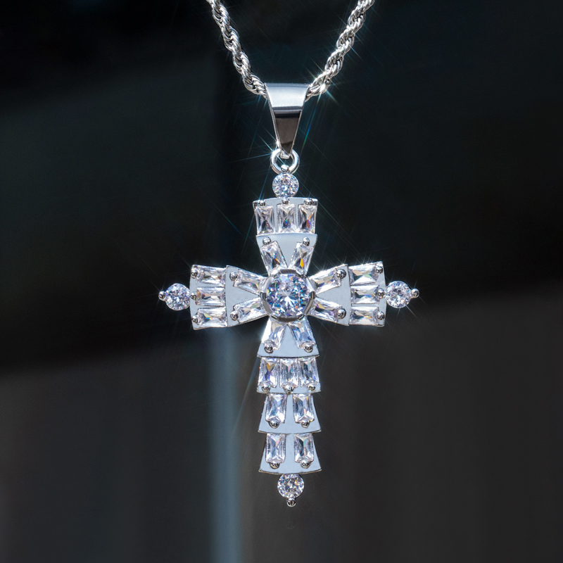 Full Paved Purple/white Cross Pendant Gold With Street Luxury Shine - Image 3