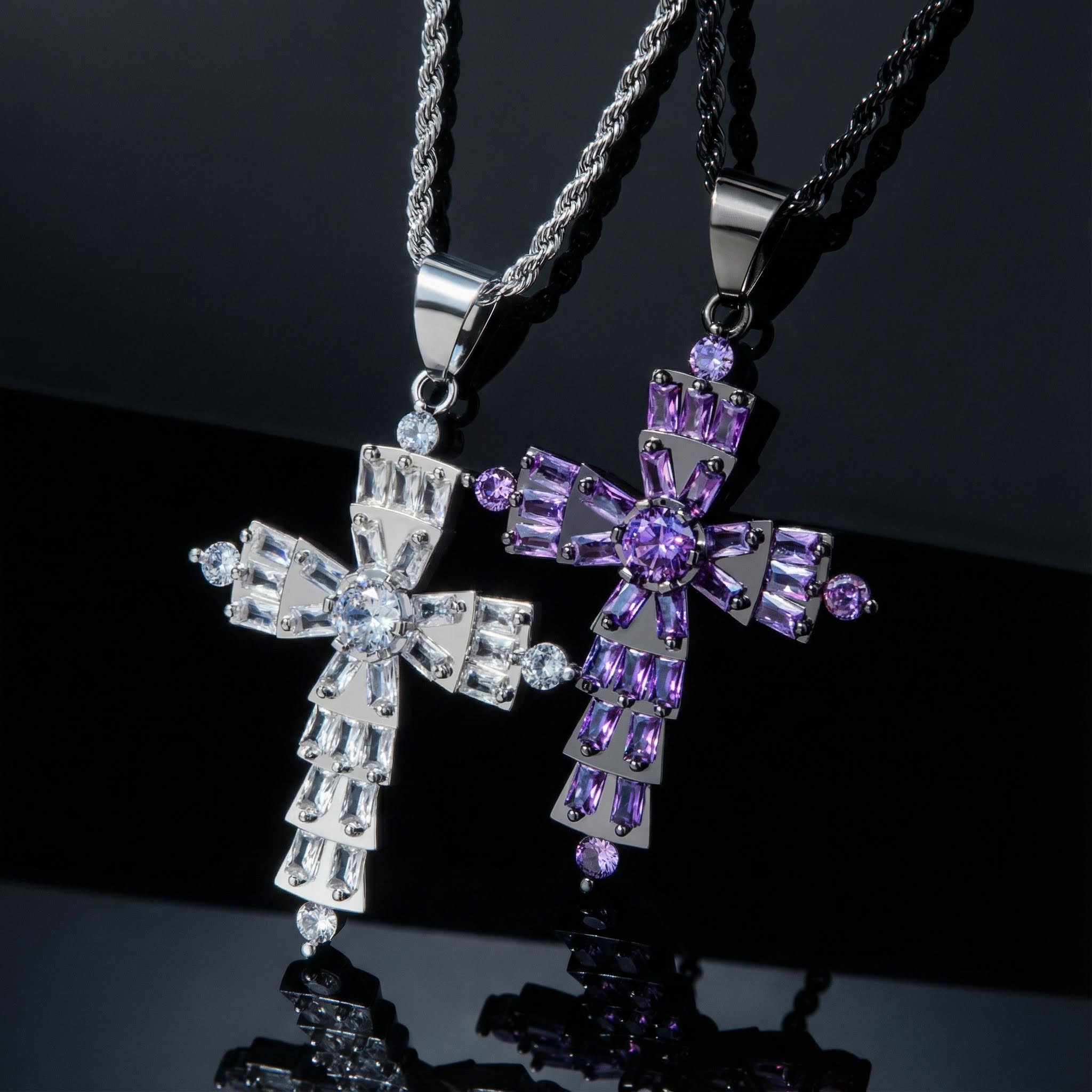 Full Paved Purple/white Cross Pendant Gold With Street Luxury Shine - Image 4