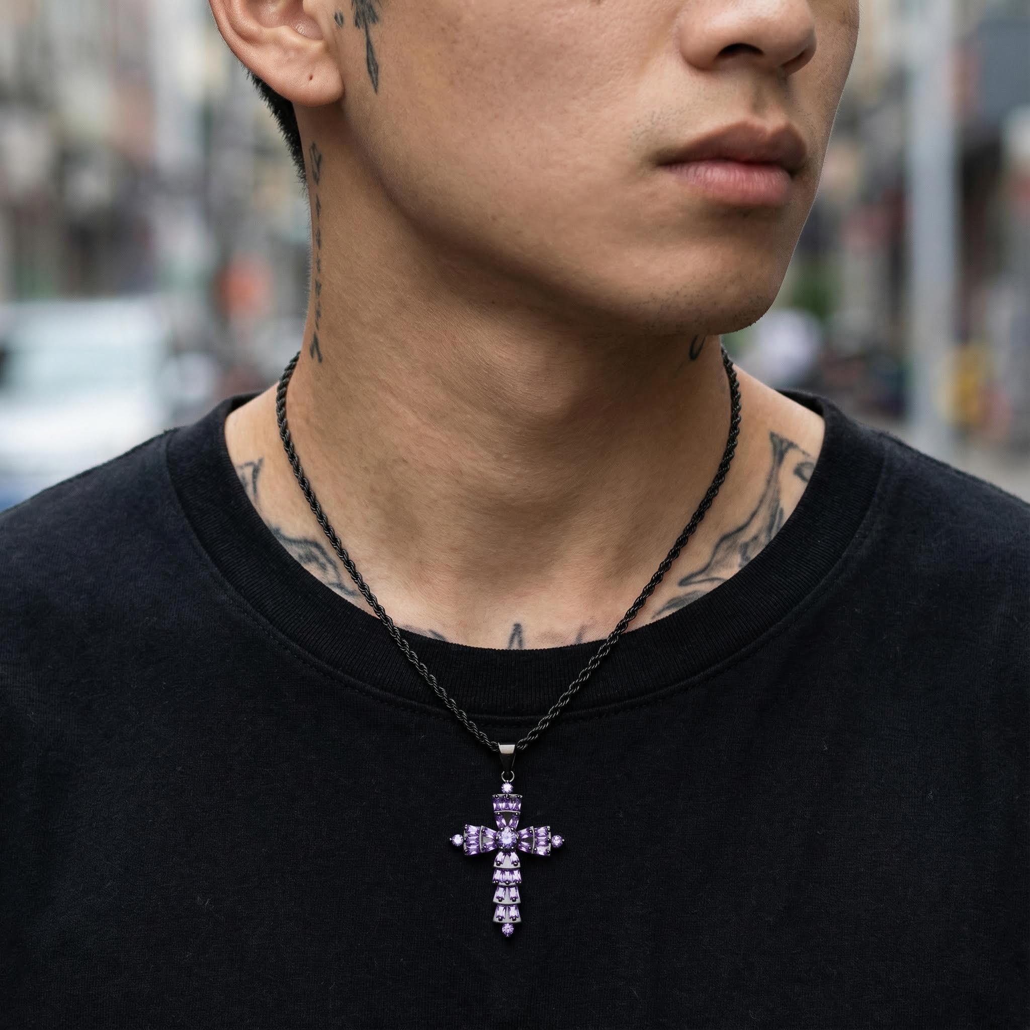 Full Paved Purple/white Cross Pendant Gold With Street Luxury Shine - Image 6