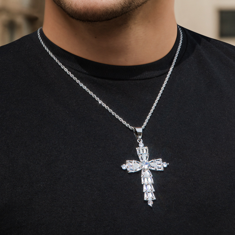 Full Paved Purple/white Cross Pendant Gold With Street Luxury Shine - Image 7