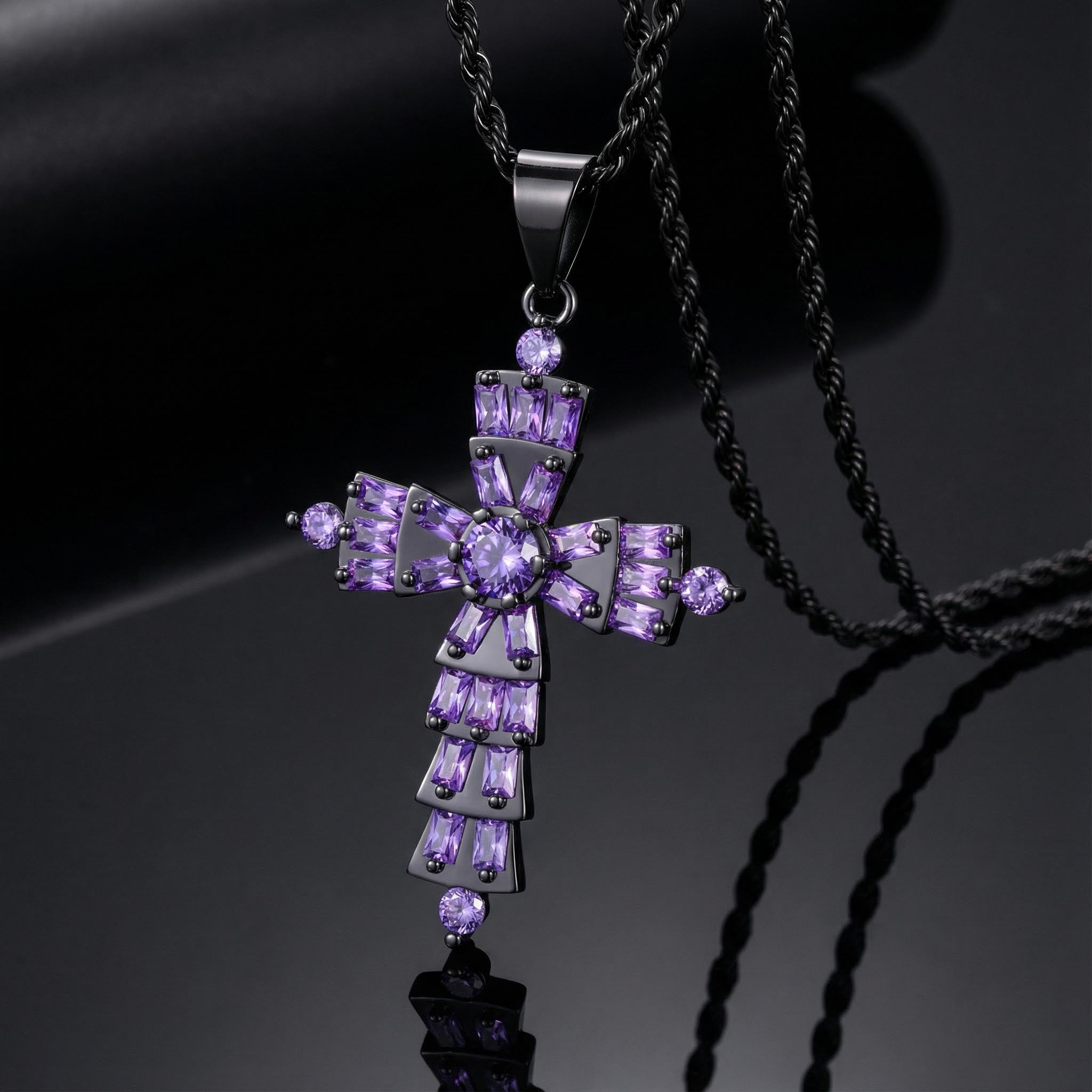 Full Paved Purple/white Cross Pendant Gold With Street Luxury Shine