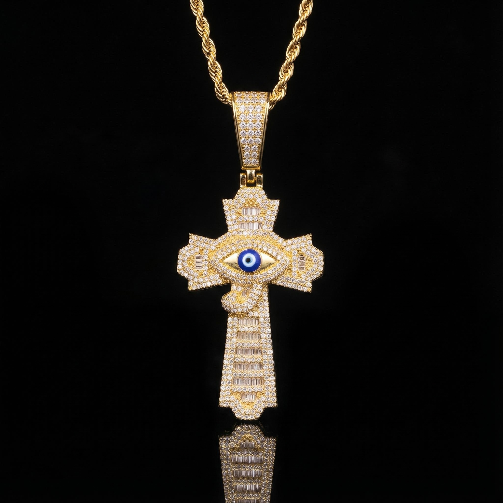 Egyptian Eye Of Horus Baguette Cross Pendant Gold With Street Luxury Shine - Image 3