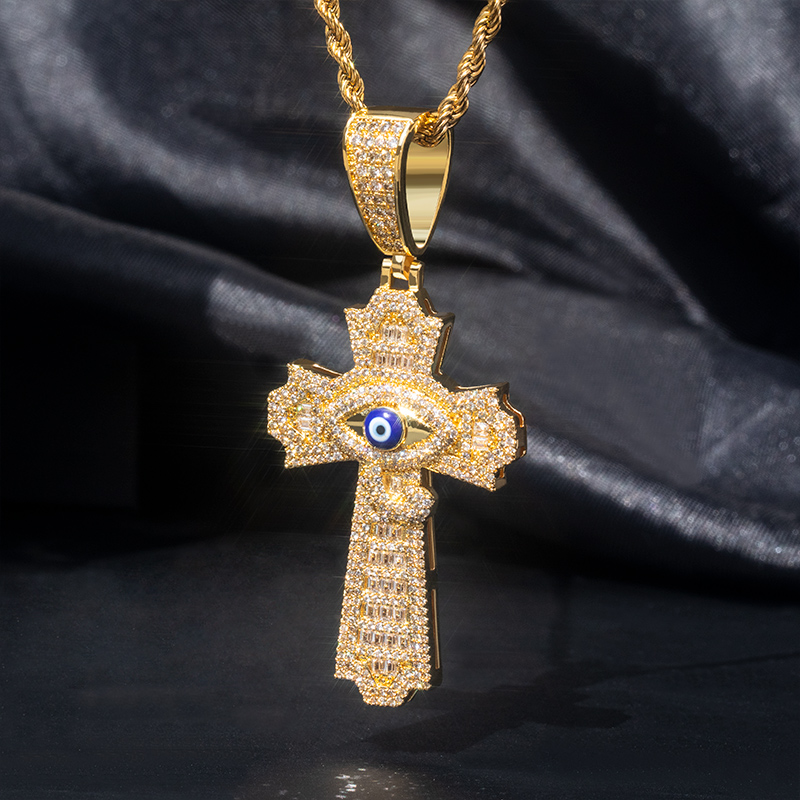 Egyptian Eye Of Horus Baguette Cross Pendant Gold With Street Luxury Shine - Image 5