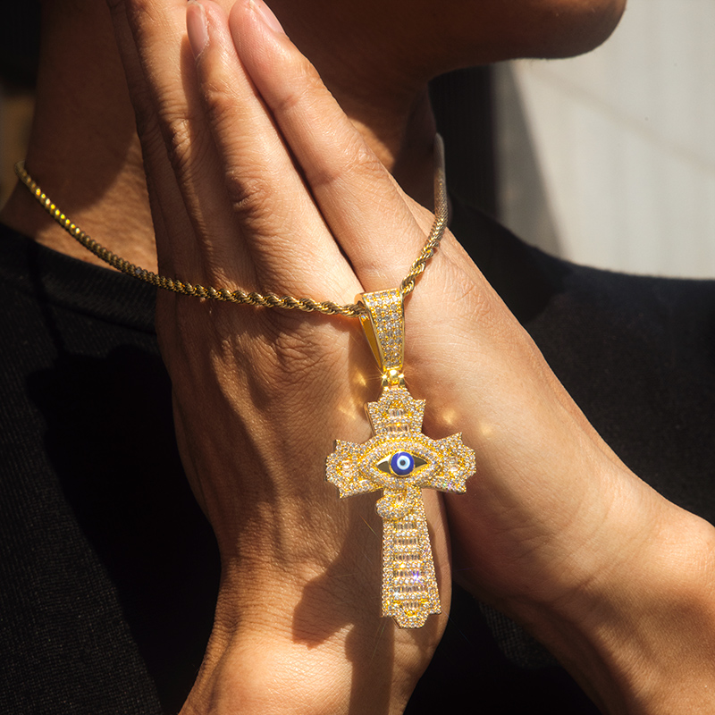 Egyptian Eye Of Horus Baguette Cross Pendant Gold With Street Luxury Shine - Image 6
