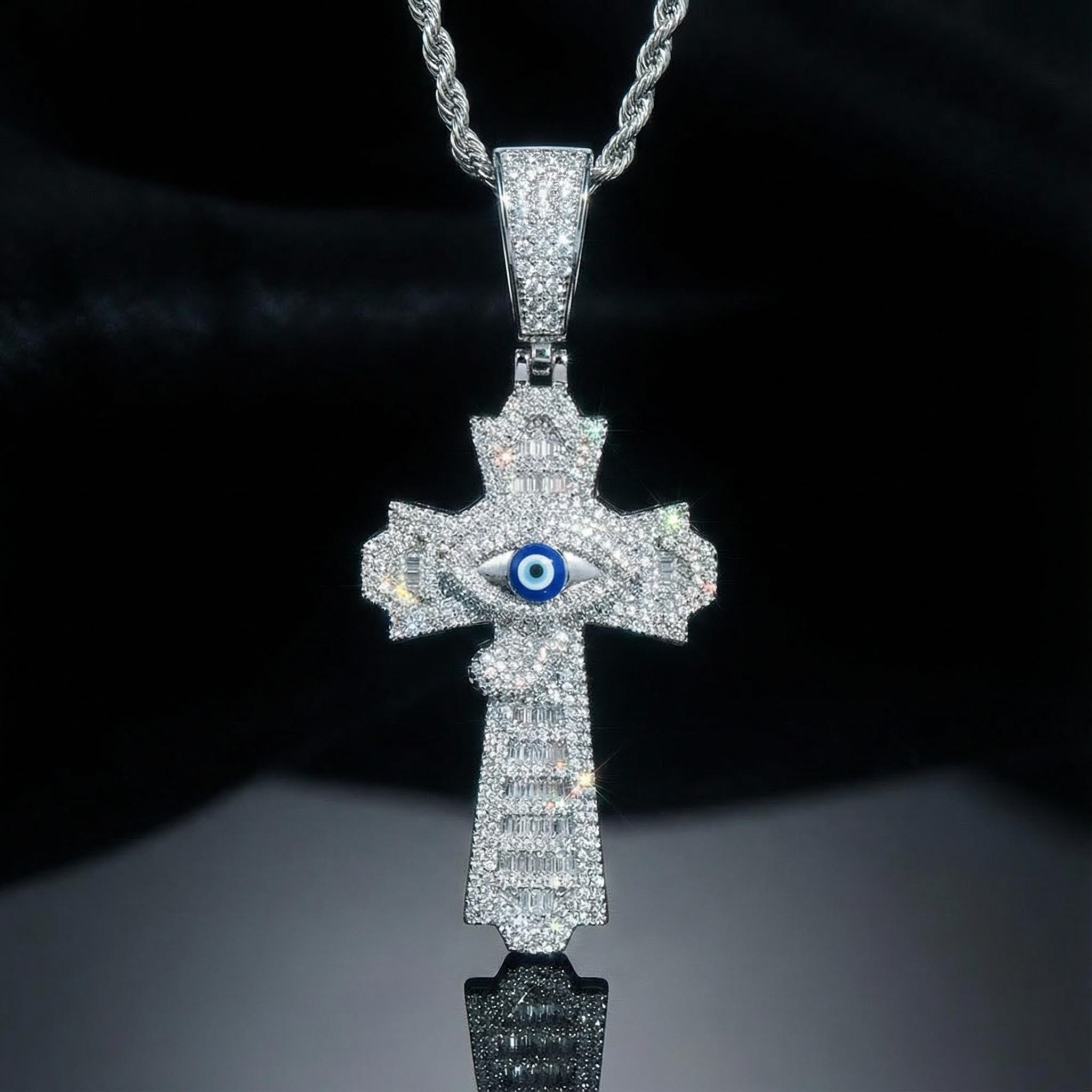 Egyptian Eye Of Horus Baguette Cross Pendant Gold With Street Luxury Shine