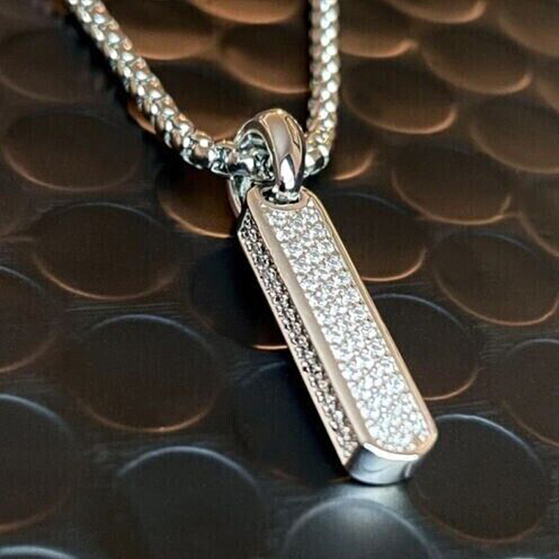 Micro Pave Vertical Bar Pendant Moissanite With Street Luxury Shine