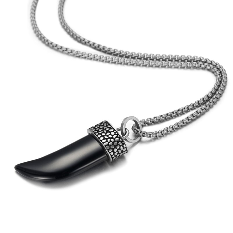 Black Onyx Wolf Fang Reptile Texture Pendant With Street Luxury Shine - Image 4