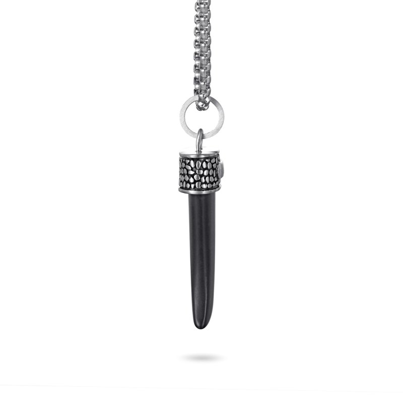 Black Onyx Wolf Fang Reptile Texture Pendant With Street Luxury Shine - Image 5