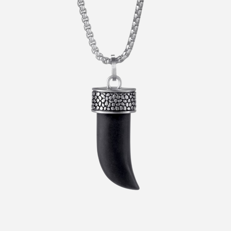 Black Onyx Wolf Fang Reptile Texture Pendant With Street Luxury Shine