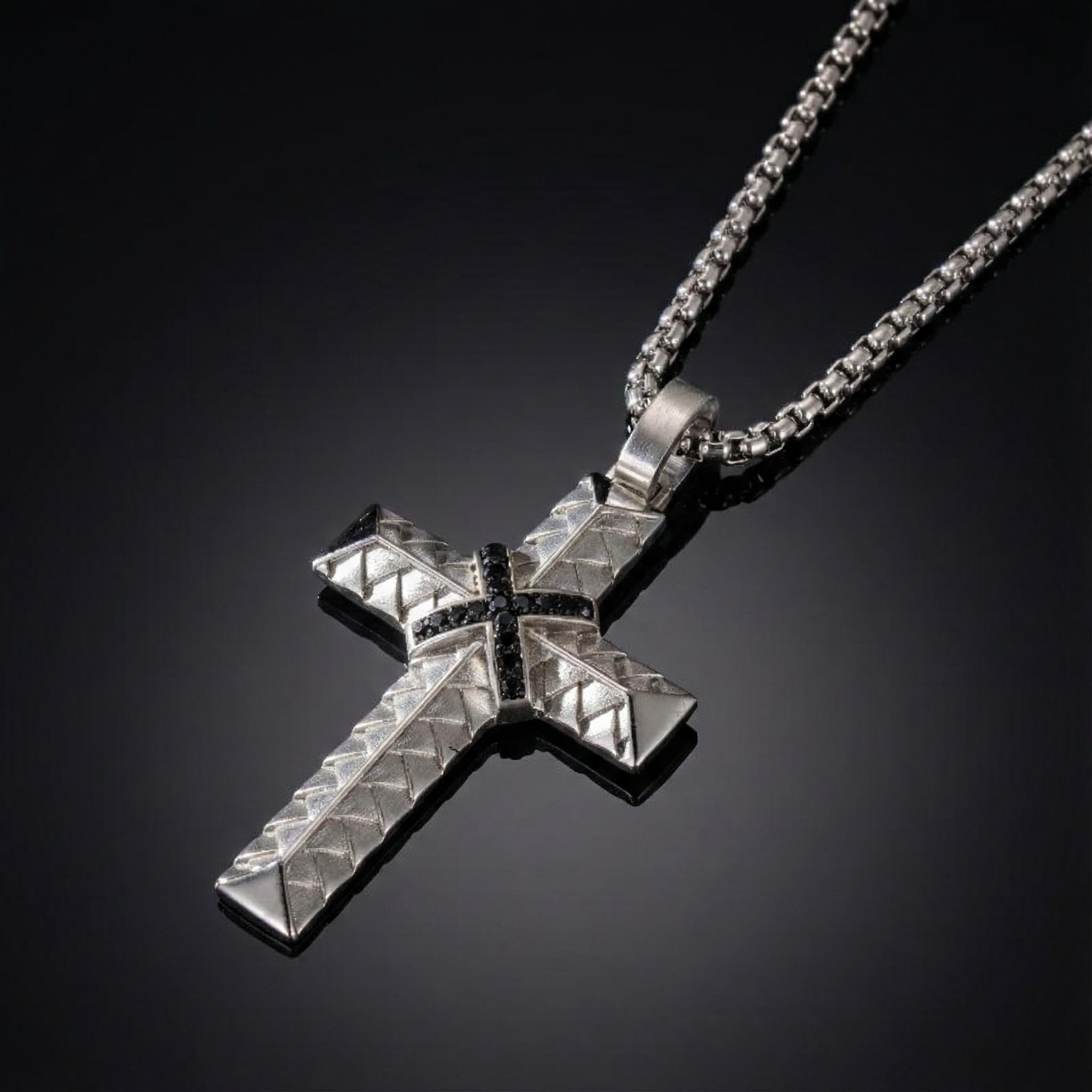 Iced Out Black Diamond Stainless Steel Braided Cross Pendant Gold - Image 3