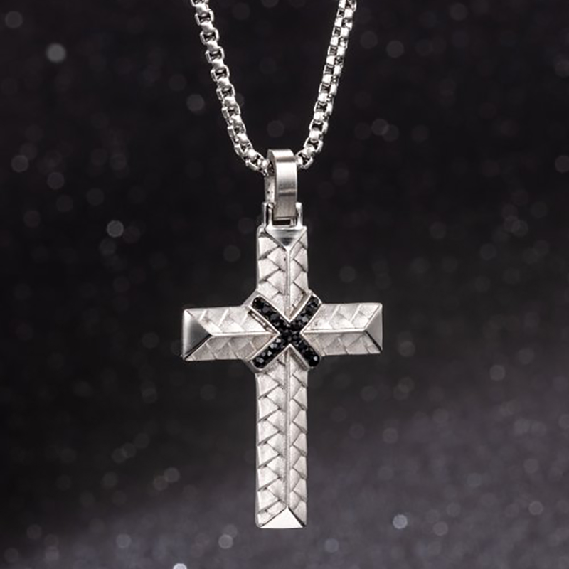 Iced Out Black Diamond Stainless Steel Braided Cross Pendant Gold - Image 4