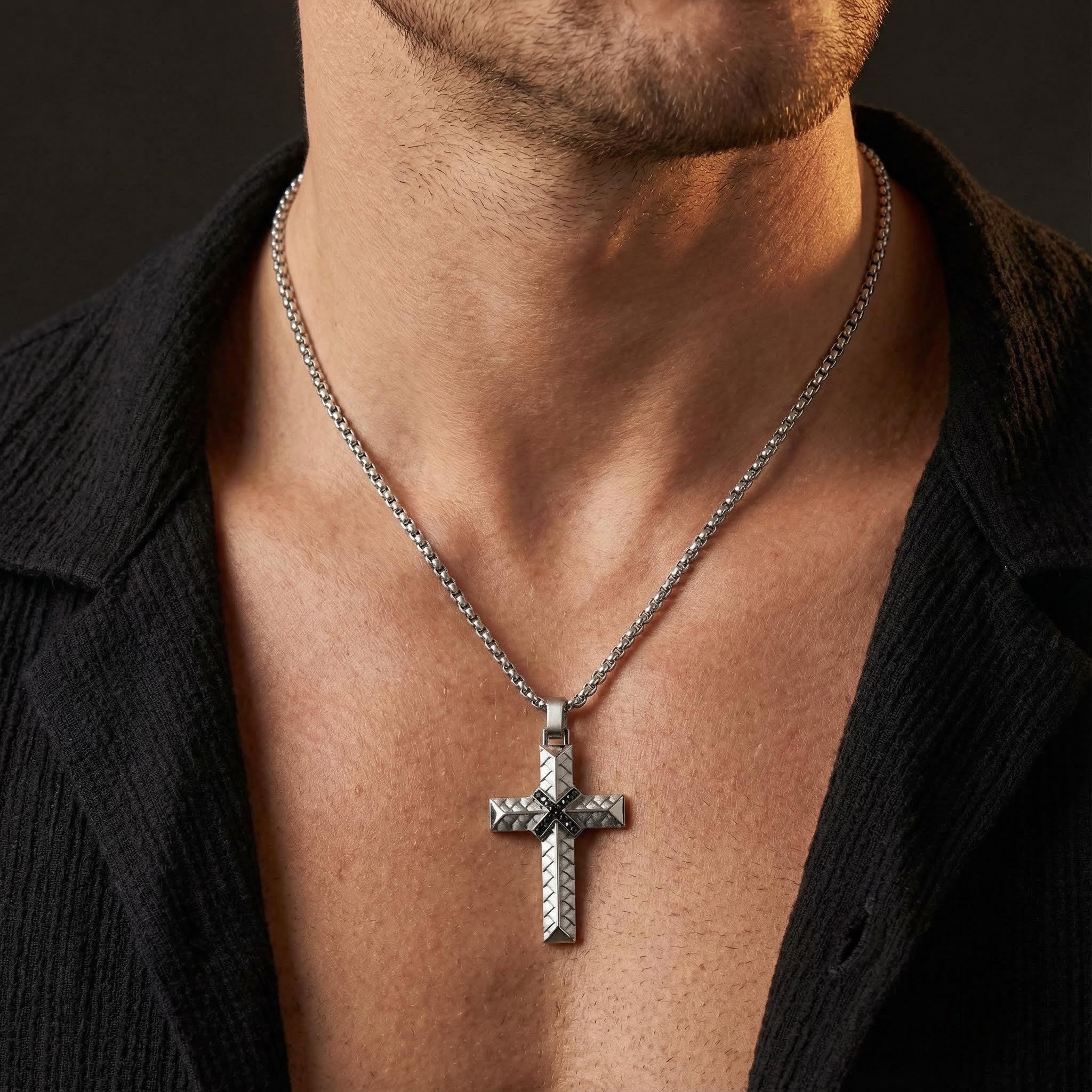 Iced Out Black Diamond Stainless Steel Braided Cross Pendant Gold - Image 5