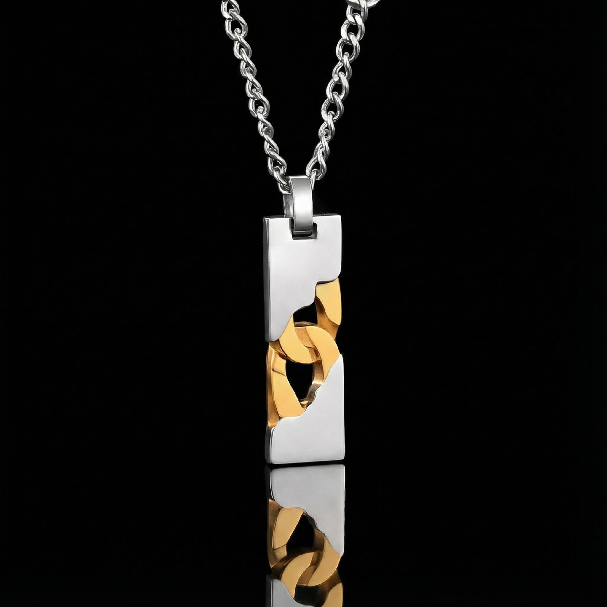 Two Tone Stainless Steel Dog Tag Pendant Necklace With Street Luxury Shine - Image 3