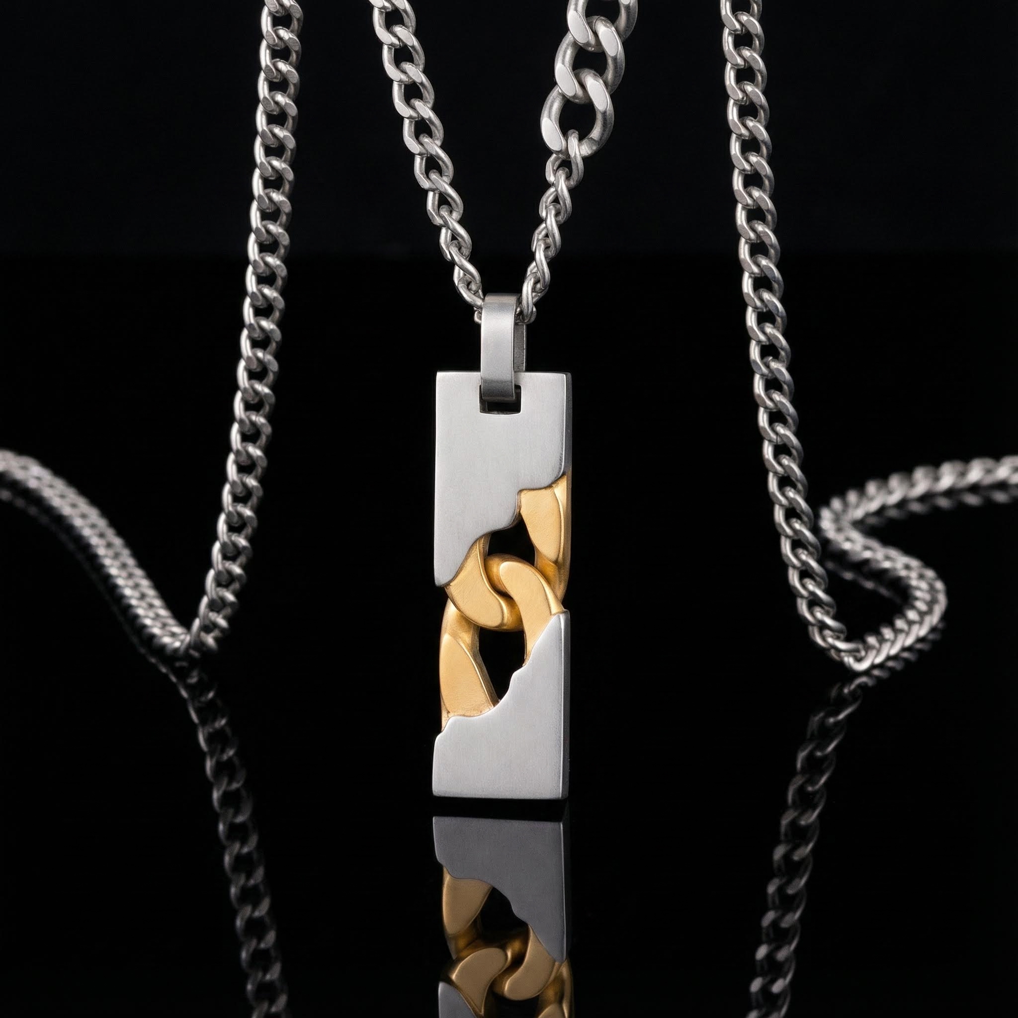 Two Tone Stainless Steel Dog Tag Pendant Necklace With Street Luxury Shine - Image 4