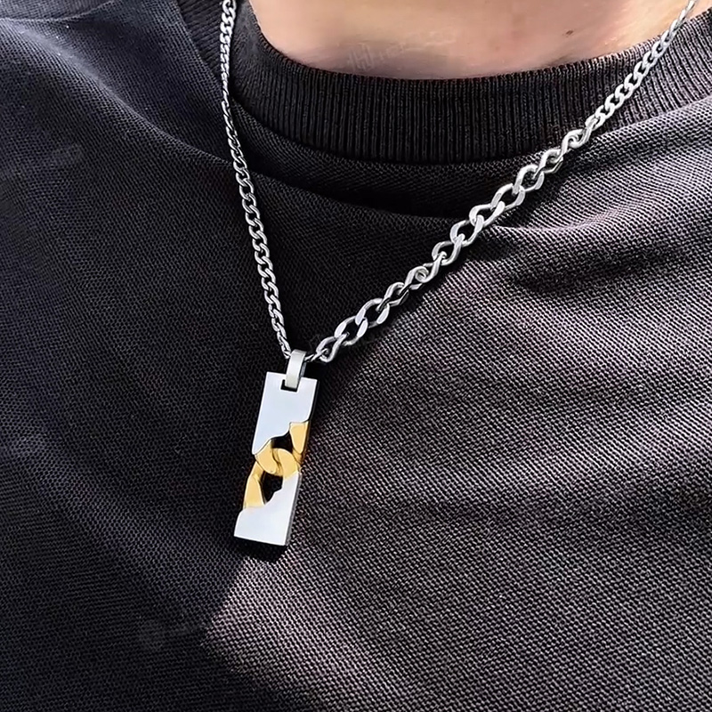 Two Tone Stainless Steel Dog Tag Pendant Necklace With Street Luxury Shine - Image 7