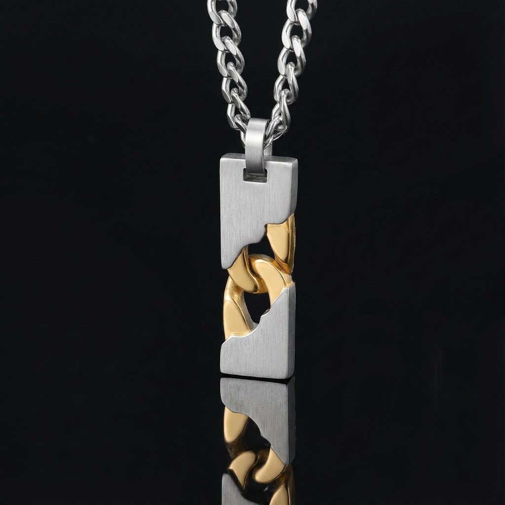 Two Tone Stainless Steel Dog Tag Pendant Necklace With Street Luxury Shine