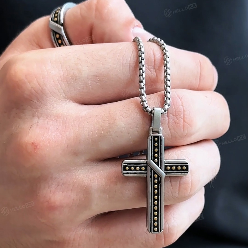 Stainless Steel Polka Dots Cross Pendant Silver With Street Luxury Shine - Image 3