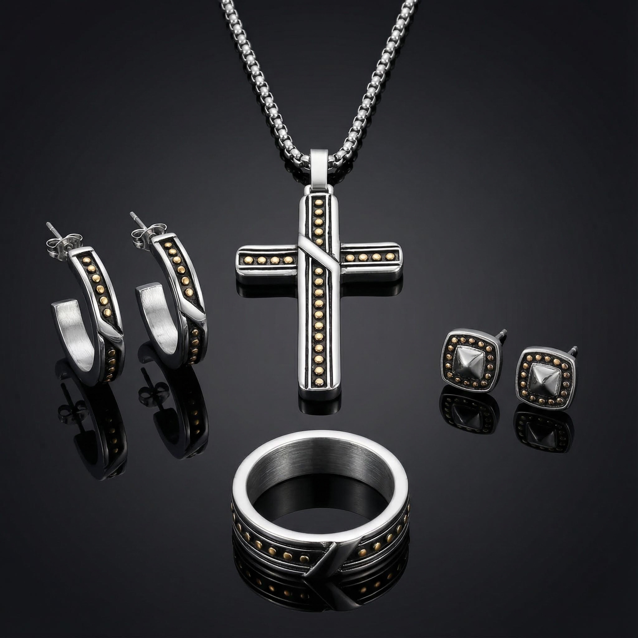 Stainless Steel Polka Dots Cross Pendant Silver With Street Luxury Shine - Image 4
